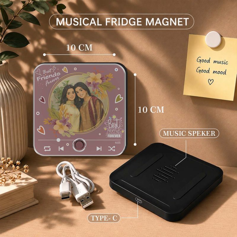 Personalized Best Friends Musical Fridge Magnet with Photo & Favorite Song Rechargeable Playable Music Player Friendship Gift for Best Friend, Sister, BFF, Birthday, Friendship Day